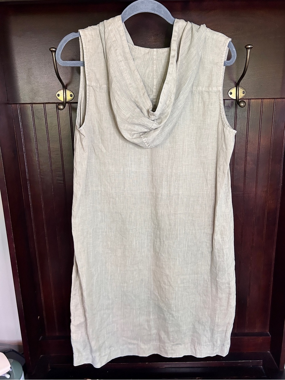 J. JILL 100% Linen Sleeveless Shift Dress Relaxed Hooded Travel Casual Khaki | M - Picture 7 of 9